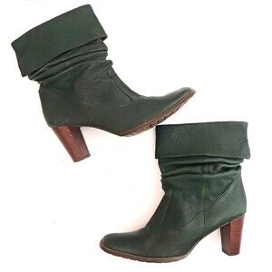 VTG Vago Slouch Ankle Boot Hunter Green Leather Stack Wood Block Heel 38/ 7-7.5
